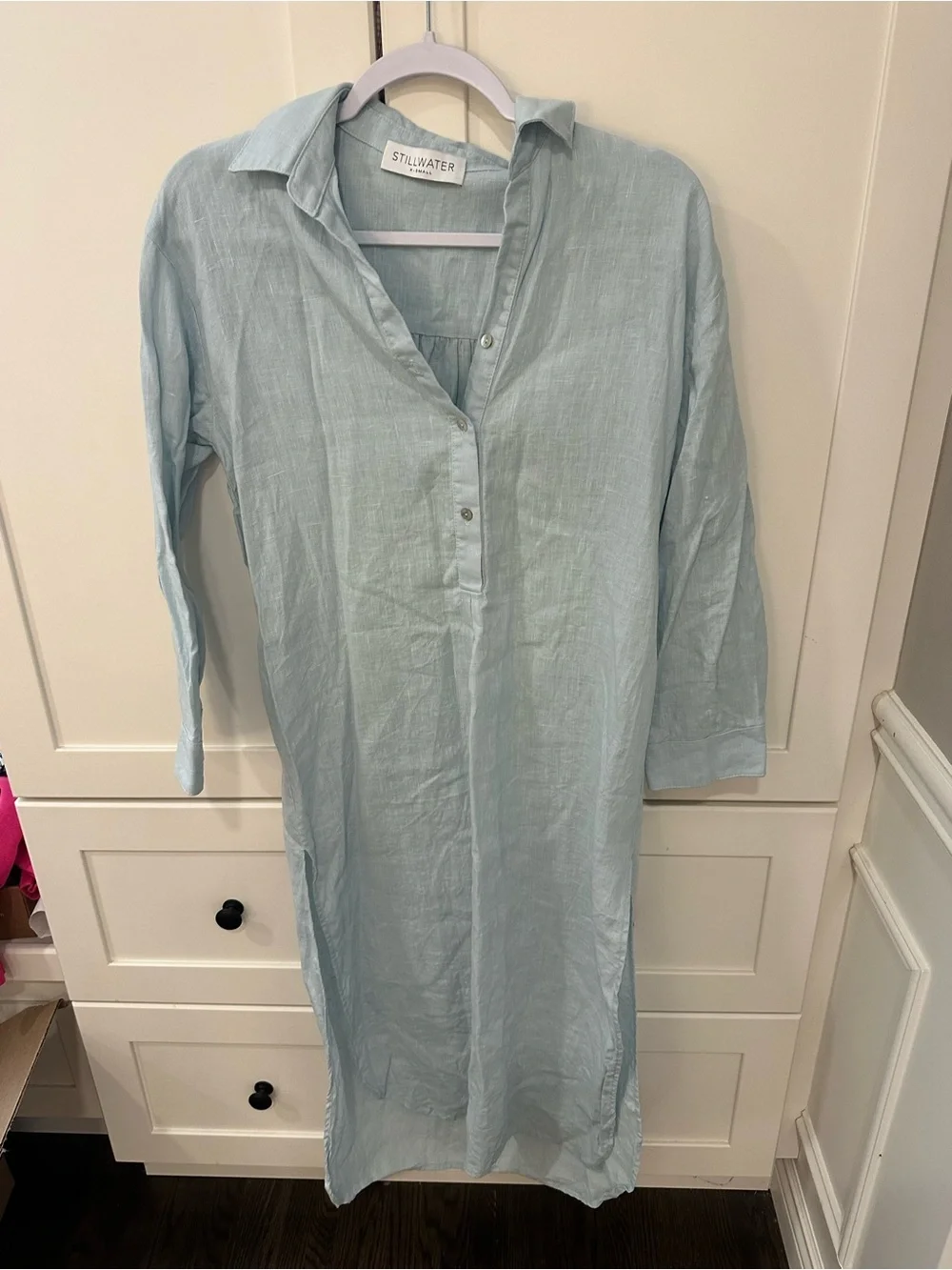 The Linen Voile Kaftan Dress - Baby Blue - Picture 4 of 7